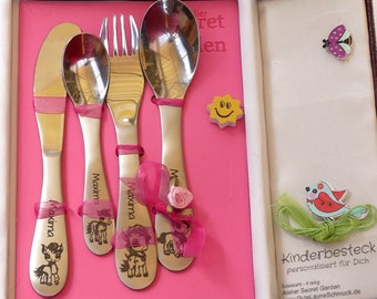 Children's cutlery, your little pony can eat with you, with engraving, stainless steel, baptism, motif: , including baptismal motto, gift packaging and card