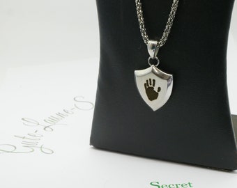 Baby Hand Imprint, Pendant for Dads, Stainless steel-Welcome to Life, from now on I leave Traces. Noble Pendant with Engraving