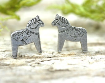 Dala horse, 925 silver, 8 mm, minimalist ear studs, with ornament, alternatively also with titanium stud Swedish horse