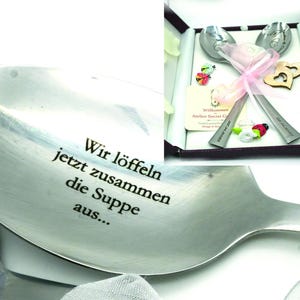 Vanaf nu lepelen we de soep samen uit soeplepels, geweldige cadeauset voor de bruiloft, gepersonaliseerd, met geschenkdoos, 2 lepels