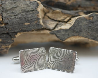Cufflinks - stainless steel lasered according to damask style, rectangular