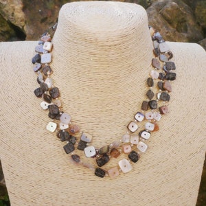 Mother of Pearl Necklace - 3 strand necklace with mother of pearl from shells, shell necklace, beach and sea jewelry, natural colors