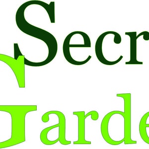 May include: The words "Secret Garden" in a stylized font. The word "Secret" is in a dark green color, while "Garden" is in a bright green. The letter "G" in "Garden" is large and stylized.