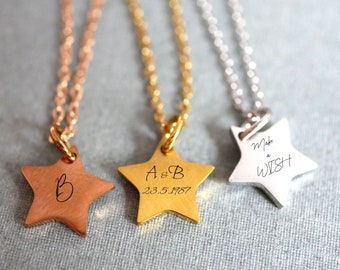 Make a Wish Star in the Sky Personalized Engraved Pendant Matching Chain Gold Rose Gold Silver Charm Engraving Plate