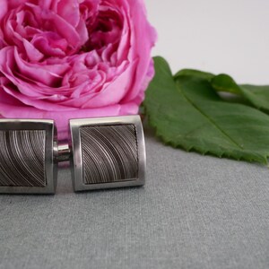 Cufflinks, stainless steel, damask style, lasered structure, personalized