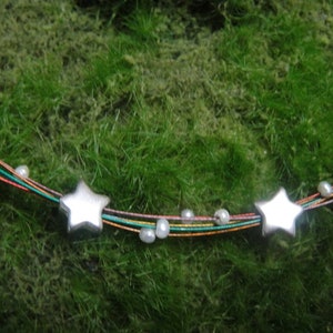 2 Sternchen & Perlen tanzen mit mir in das Leben, Regenbogen Kette , 925 Silber Sterne, mit echten Süßwasserzuchtperlen,personalisierbar,