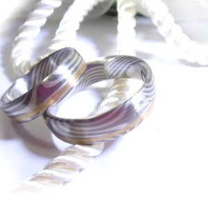 Mokume Gane, silver palladium gold, wedding rings (pair) forged unique pieces, wedding rings individual production with handwritten interior engraving