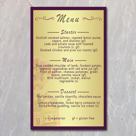 Inspired Disney Pixar Up Wedding Menu Personalised Etsy