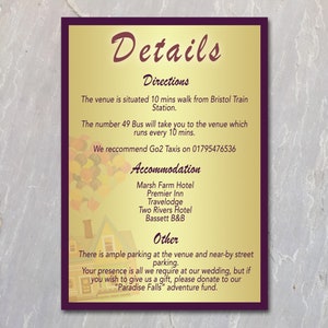 Inspiré Disney Pixar Up mariage détails carte || Personnalisé || Sur mesure || Numérique minimal Imprimable