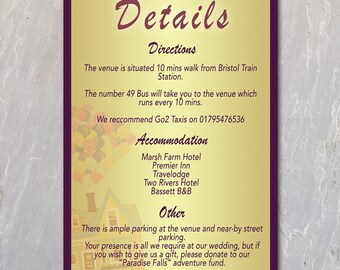 Inspired Disney Pixar Up Wedding Details Card || Personalised || Customised || Digital || Printable