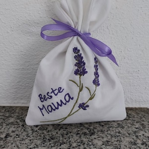 Lavendel Duftsäckchen, selbst genäht, personalisierte Stickerei, Seidenband Bild 2