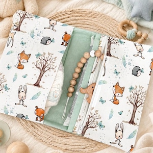 Wickelorganizer unterwegs | Windeltasche mit Name | kleine Wickeltasche | Waldfreunde Mintgrün