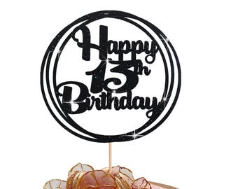 Happy 13th Birthday Cake Topper: Gold Glitter Cardstock Custom Age Glitter Card Gift Toppers