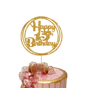 Décoration de gâteau Joyeux 13e anniversaire – Décoration de carte personnalisée à paillettes d'âge | Décoration d'anniversaire personnalisée | Fabriqué à la main au Royaume-Uni par 3 Little Desserts