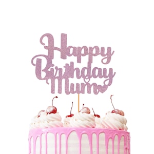 Happy Birthday mama-taarttopper – glitterkaart | Herbruikbare verjaardagstaartdecoratie voor moeder | Goud of zilver | Gemaakt in het Verenigd Koninkrijk door 3 Little Desserts