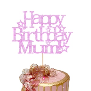 Décoration pour gâteau joyeux anniversaire maman – Carte scintillante | Décoration de gâteau d'anniversaire réutilisable pour maman | Or ou argent | Fabriqué au Royaume-Uni par 3 Little Desserts