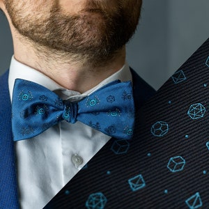 Stylish Polyhedral Pattern Bow Tie - Dice Bow Tie - D&D Dungeon Master's Gift - DnD Accessory - TTRPG Formal Wear