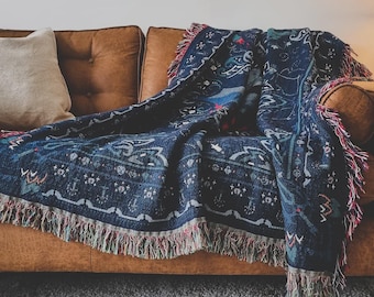 Coperta in cotone intrecciato – Decorazione per la casa con dadi poliedrici fantasy TTRPG