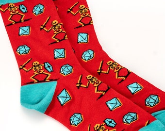 Polyhedral Dice Socks: Dragon, Goblin, Skeleton - TTRPG Fan Gift