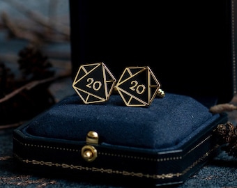 Gemelli Premium con volto D20 - Gemelli con dadi - Gemelli Dungeons and Dragons - Sposo DnD - Regalo Dungeon Master - Abbigliamento formale geek