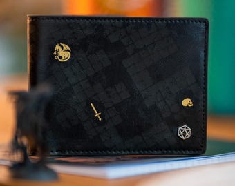 Portafoglio TTRPG in pelle vegana: collezione Dungeon Crawler - accessorio D&D personalizzato per giocatori