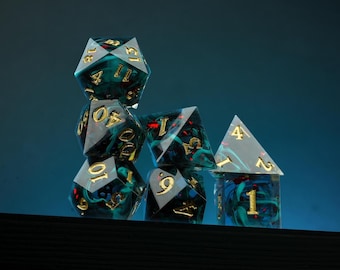 Phantom Rose Dice Set: Teal Crimson Foil Polyhedral Dice for TTRPG