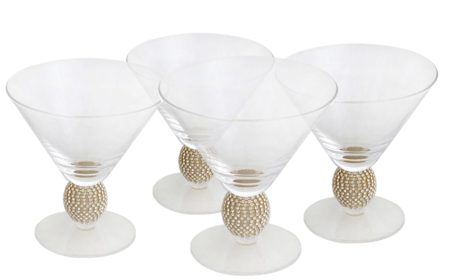 Gold Diamante Cocktail Glasses Set x 4