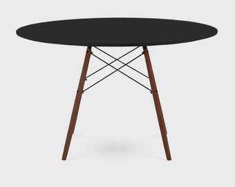 Mid Century Round Designer Dining Table - Black