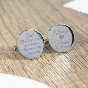 Personalised Engraved Father of the Bride Cufflinks, Dad Of All The Walks, Wedding Cufflinks, Personalised Cufflinks, Engraved Cufflinks
