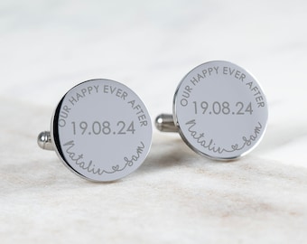 Personalised Engraved Bride to Groom Wedding Cufflinks, Groom Cufflinks, Engraved Cufflinks, Bride to Groom Gift, Happy Ever After Cufflinks
