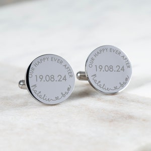 Personalised Engraved Bride to Groom Wedding Cufflinks, Groom Cufflinks, Engraved Cufflinks, Bride to Groom Gift, Happy Ever After Cufflinks