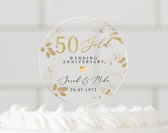 Personalised Anniversary Cake Topper, Golden Anniversary Cake Topper, 50th Anniversary Cake Topper, 50th Anniversary Gift, 50h Anniversary