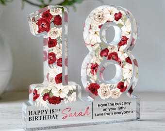 Personalised 18th Birthday Freestanding Rose Flower Gift Plaque
