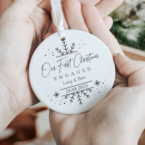 Personalised First Christmas Engaged Ceramic Decoration, Engaged Ornament Keepsake Plaque, Engagement Gift, 1st Christmas Bauble Decoration