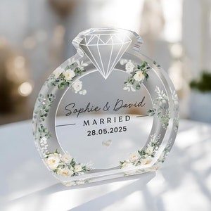 Plaque souvenir de mariage personnalisée, Bloc à bagues en acrylique transparent, Cadeau pour les mariés, Cadeau souvenir pour M. et Mme, Cadeau pour un rendez-vous spécial, Cadeaux souvenir