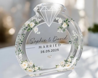 Personalised Wedding Keepsake Plaque, Clear Acrylic Ring Block, Married Gift, Mr & Mrs Keepsake Gift, Special Date Gift, Keepsake Presents