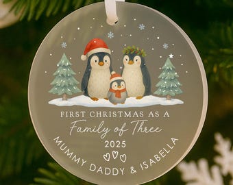 Personalised First Christmas as Family of 3 Bauble, 1st Christmas as Family, Family of Three Gift, New Family Xmas Tree Ornament, New Bauble