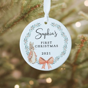 Personalised Baby's First Christmas Decoration, New Baby Christmas Keepsake, Rabbit Christmas Bauble, 1st Christmas Bauble, New Baby Gift