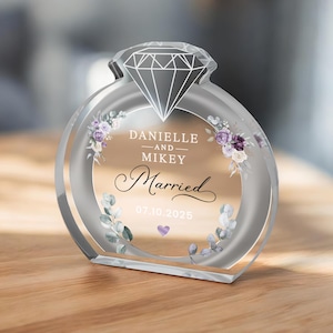 Plaque souvenir de mariage personnalisée, Bloc à bagues en acrylique transparent, Cadeau pour les mariés, Cadeau souvenir pour M. et Mme, Cadeau pour un rendez-vous spécial, Cadeaux souvenir