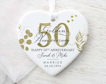 Personalised 50th Anniversary Gift, 50th Golden Anniersary Gift, Ceramic Heart Plaque, 50th Gifts, Wedding Anniversary Gift for Husband