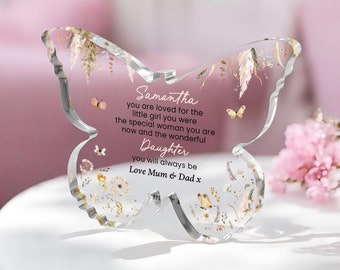 Personalised Daugther Birthday Gift, Butterfly Plaque, Daughter Wedding Day Gift, Gifts from Mum Dad Nan, Gifts for Daughter, Bride