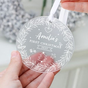 Personalised Babys First Christmas Decoration, Baby's 1st Christmas Rabbit Decoration, New Baby Christmas Gift, First Christmas Bauble