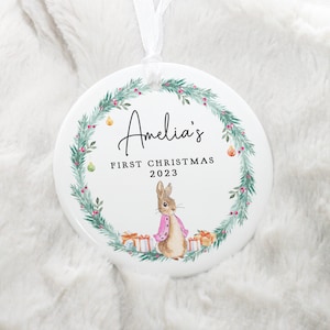 Personalised Baby's First Christmas Decoration, Babys 1st Christmas Rabbit Decoration, New Baby Christmas Gift, First Christmas Bauble