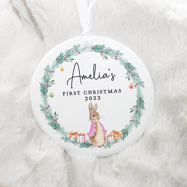Personalised Baby's First Christmas Decoration, Babys 1st Christmas Rabbit Decoration, New Baby Christmas Gift, First Christmas Bauble