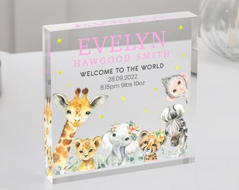 Personalised New Baby Gift, Safari Animals Gift, Welcome to the World Keepsake Gift, Gift for New Baby, Jungle Animals, New Parents Gifts