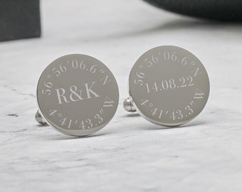 Personalised Engraved Bride to Groom Cufflinks Custom Coordinates Cufflinks Initials and Date Wedding Cufflinks