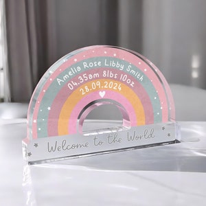 Personalised New Baby Rainbow Plaque, New Baby Gifts, Welcome To The World Keepsake, Baby Name Announcement Gift, New Parents Gift