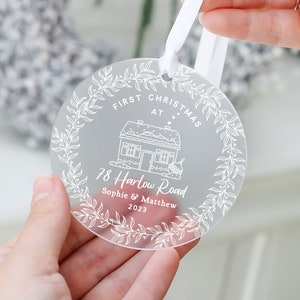 Personalised First Christmas in New Home Gift, Frosted Acrylic Bauble, New Home Bauble, 1st Christmas in New Home, First Home Christmas Gift