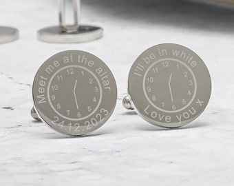 Personalised  Meet Me At The Altar Bride to Groom Men's Wedding Special Occasion Husband Mr And Mrs Any Time And Date Cufflinks