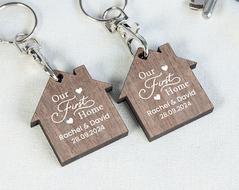 Personalised New Home Keyrings, First Home Keyrings, House Keyrings Set, Wooden Keyrings, New Homeowners, New House Gift, House Keychains